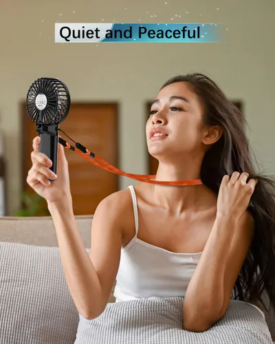 Vista 5 de Mini ventilador portátil de mano, dispositivo personal pequeño de enfriamiento de 6 a 15 horas, ventilador de escritorio plegable 180 con 4 Negro