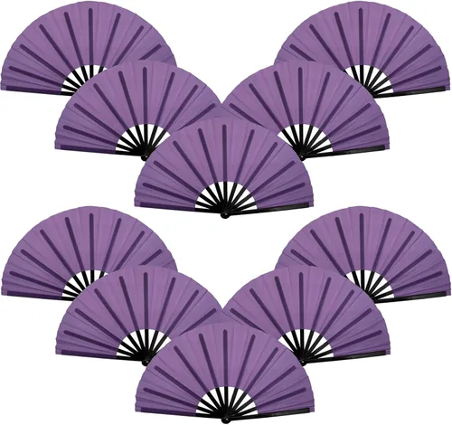 Vista 8 de QIRMIZI Abanico plegable grande de 10 piezas para rave de mano, abanicos para Kung Fu, Tai Chi, Danza, Festivales de Música, Carnavales, bodas