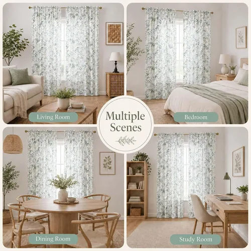 Vista 7 de OWENIE Juego de 2 paneles de cortinas traslúcidas florales de 96 pulgadas Verde salvia/multi