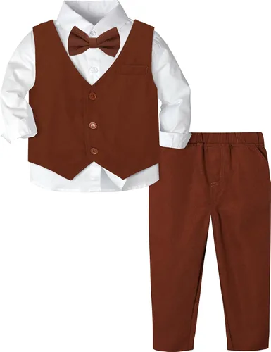 Vista 109 de A&J DESIGN Conjunto de traje de caballero para niños pequeños, 3 piezas, camisas, chaleco y pantalones