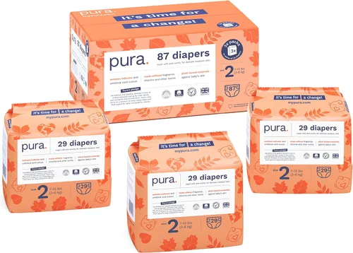 Vista 13 de Pura Pañales para bebé recién nacido con piel sensible, paquete de prueba, talla 1 (4–11 lbs), totalmente libre de cloro, indicador de humedad