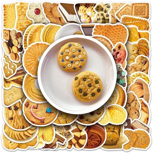 Vista 6 de Calcomanías de galletas 50 calcomanías de vinilo impermeables para botellas de agua, laptop, automóvil, equipaje, computadora, teléfono celular