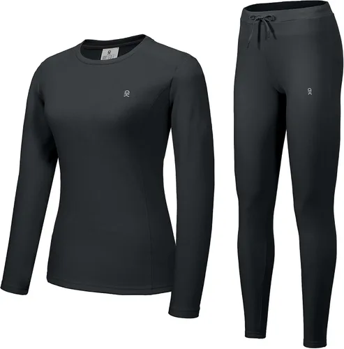 Vista 8 de Little Donkey Andy Conjunto de ropa interior térmica con forro polar para mujer, capa base, calzoncillos largos para clima frío, parte superior e