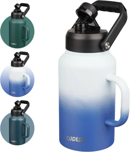 Vista 24 de BJPKPK Botella de agua aislada de un galón (128 onzas), de acero inoxidable, apta para lavavajillas, jarra sin BPA con mango ergonómico y parte