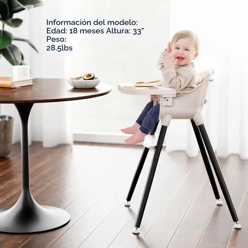 Vista 2 de Fodoss Sillas Altas de Madera Convertibles para Bebés y Niños Pequeños, Silla de Bebé Fácil de Limpiar para Comer, Trona Infantil 3 en 1 con Beige