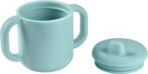 Vista 3 de BEABA - Vaso de entrenamiento de silicona, suave e irrompible, tapa a prueba de fugas, asas anchas ergonómicas, 5.5 onzas (lluvia)