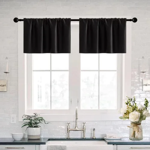 Vista 25 de XTMYI Cortinas pequeñas para ventana de sótano, cenefas opacas para oscurecer la habitación para sala de estar, juego de 2 unidades, beige natural