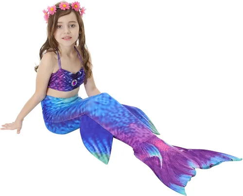 Vista 4 de GALLDEALS Traje de baño de sirena para niña, traje de baño de princesa (sin monoaleta)