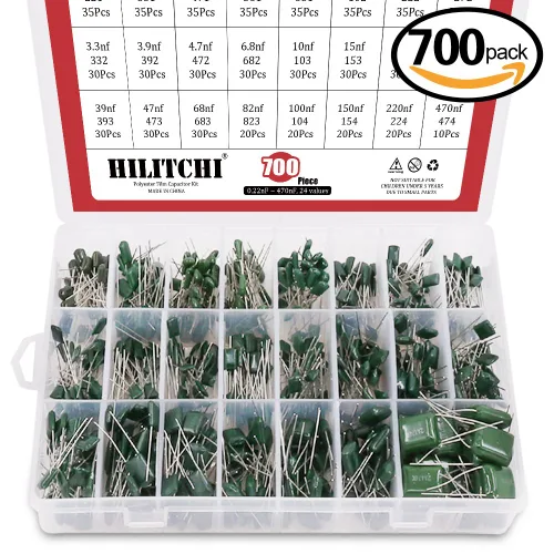 Vista 4 de Hilitchi Kit de Surtido de 700 Piezas de Condensadores de Película de Poliéster Mylar de 24 Valores - 0.22NF a 470NF / 100V