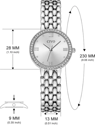Vista 7 de CIVO Quartz Gold Watch for Women Elegant Stainless Steel Dress Wristwatch with Diamond Dial - Ladies Luxury Watch for Small Wrists - Gift for
