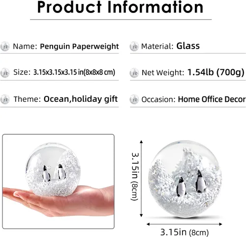 Vista 2 de EUSTUMA Pisapapeles de pingüino de vidrio soplado a mano, adorno de animales marinos para acuario de peces, colección de animales marinos
