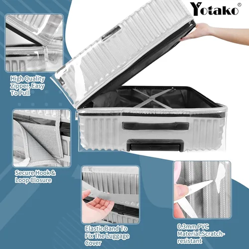 Vista 4 de Yotako Protectores de cubierta de maleta de PVC transparente 24 28 30 pulgadas cubierta de equipaje para maleta con ruedas, Transparente, Pvc