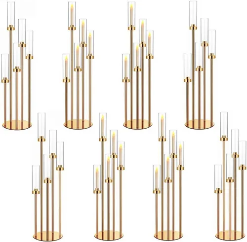 Vista 25 de Centros de mesa de candelabro negro de 35 pulgadas, 10 piezas, para mesas, 5 brazos, centros de mesa de boda para decoraciones