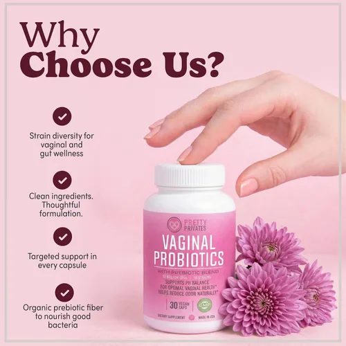 Vista 6 de Pretty Privates Probióticos vaginales para mujeres, salud vaginal, equilibrio de pH a partir de un suplemento probiótico, no un supositorio, 60