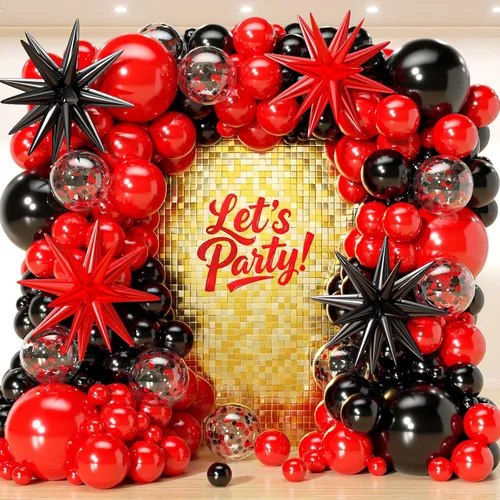Vista 12 de Kit de guirnalda de arco de globos negros y dorados con estrella, 22, 18, 12, 10, 5 pulgadas, globos de látex negros metálicos dorados y blancos