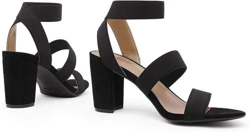 Vista 4 de DREAM PAIRS Sandalias de tacón de vestir con correa elástica alta y gruesa para mujer