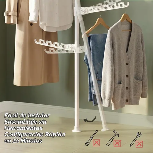 Vista 4 de Estante de secado de ropa para interiores que ahorra espacio para apartamentos pequeños, estante de ropa plegable de almacenamiento de 5 niveles