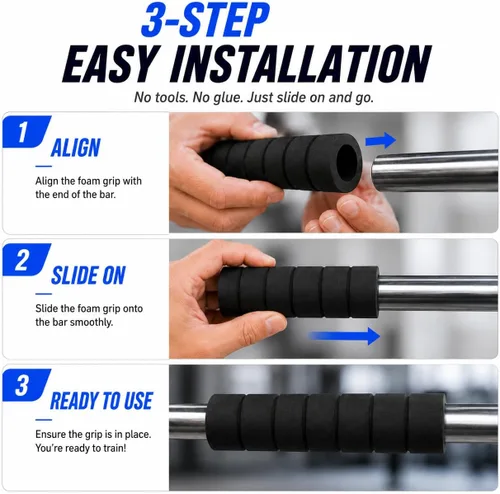 Vista 3 de VANZACK Pull Up Bar Grips, 8.4in Foam Grip Tubing, Non-Slip Bar Covers Negro