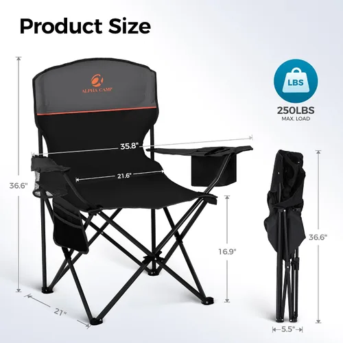 Vista 3 de Silla de camping ALPHA CAMP 2 Pack Silla portátil con enfriador de 3 latas Silla plegable con bolsillo lateral y portavasos, plegable para camping