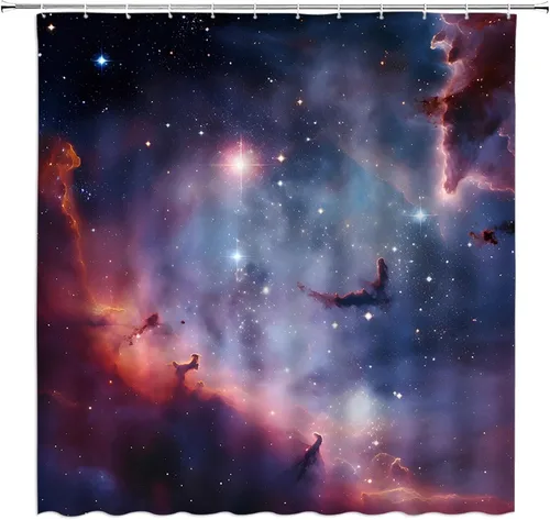 Vista 8 de Cortina de ducha de luna llena, paisaje nocturno del océano, agua de mar, superluna, astronomía, tela negra, juego de decoración de baño, incluye