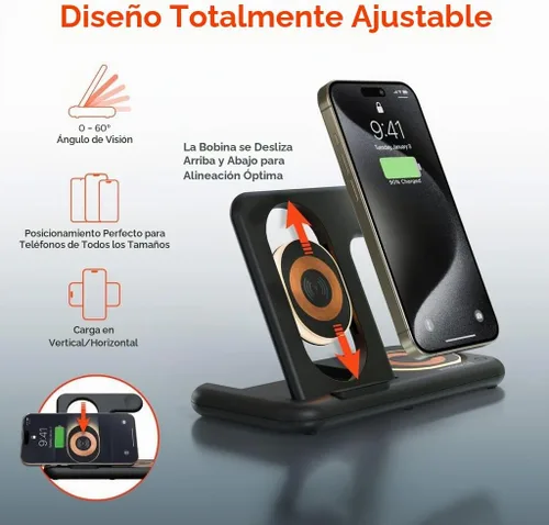Vista 4 de HyperGear PowerFold X-Ray - Estación de carga inalámbrica 4 en 1 para múltiples dispositivos, estación de carga plegable de 15 W para teléfono