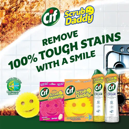 Vista 2 de Scrub Daddy Cif Limpiador en Crema Multiusos, Limón - Crema de Limpieza Doméstica para Múltiples Superficies como Vidrio, Cromo, Granito, Fregadero
