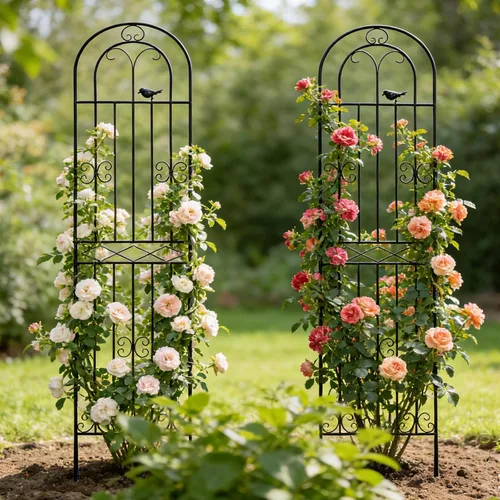 Vista 5 de Paquete de 2 Enrejados de Jardín de Metal de 70.8" de Alto x 19.7" de Ancho con Revestimiento Negro, Panel de Rejilla de Alambre en Celosía