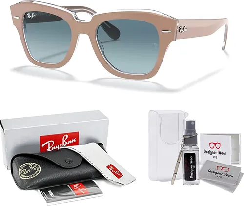 Vista 2 de Ray-Ban State Street RB2186 - Lentes de sol cuadrados para hombre y mujer + paquete con kit de gafas de diseñador iWear