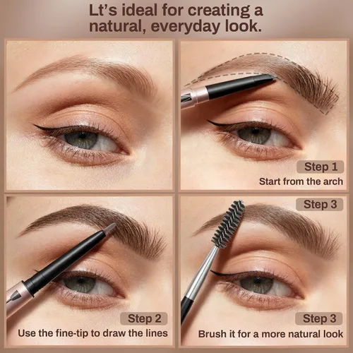Vista 4 de [Paquete de 2]Lápiz de cejas, resistente al agua, maquillaje de cejas con dos extremos, kit profesional de mejora de cejas con cepillo para cejas