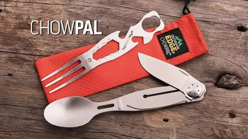 Vista 5 de Outdoor Edge ChowPal - Multiherramienta para comer con cuchillo plegable, tenedor, cuchara, abrebotellas, abrelatas, llave graduada