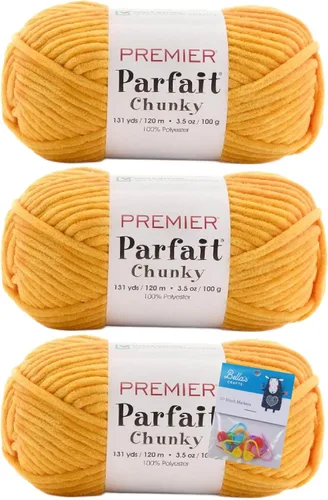 Vista 8 de Premier Yarns Parfait - Paquete de 3 unidades de felpilla gruesa de 3.5 onzas, peso supervoluminoso, paquete de 3 unidades con soportes para punto