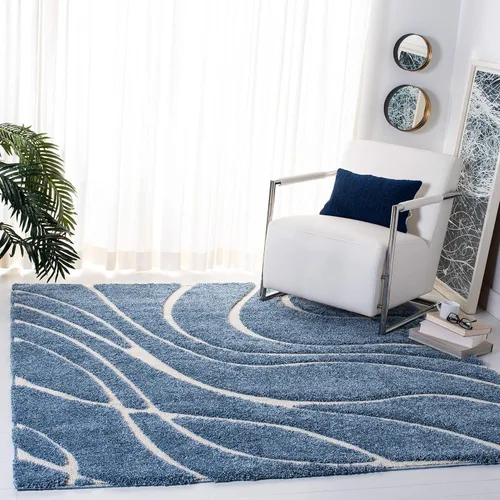Vista 44 de Safavieh Florida Shag Collection - Alfombra de área de 2 x 3 pies, color crema/beige, diseño geométrico, felpa de 1.2 pulgadas de grosor, ideal