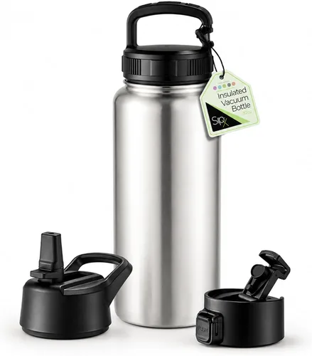 Vista 56 de SIPX™ Botella de Agua Aislada de 18 oz con 3 Tapas – Acero Inoxidable a Prueba de Fugas, Triple Aislamiento – Frío 24 Horas/Caliente 12 Horas – Negro