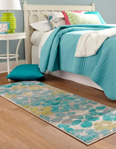 Vista 4 de Unique Loom Azalea Collection - Alfombra de área - Encore (Runner 2' 0" x 6' 0", azul/marfil)
