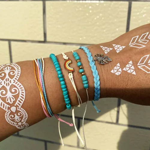 Vista 2 de Brazaletes impermeables de cuerda, para verano, con ola, brazalete para amistad, hecho a mano, para niña