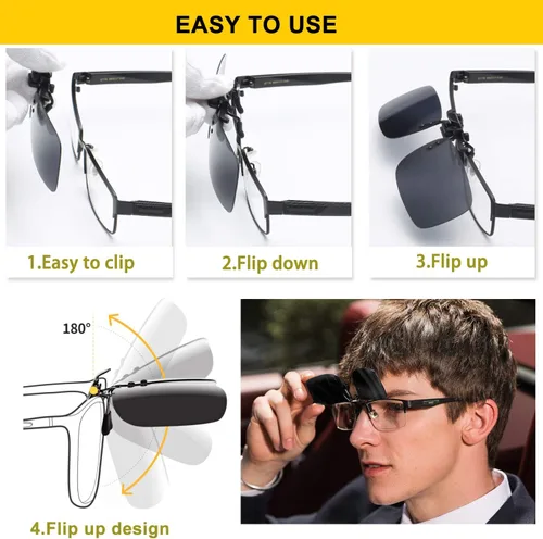 Vista 5 de FRAZALA Gafas de sol polarizadas con clip antirreflejos, gafas de conducción para gafas graduadas