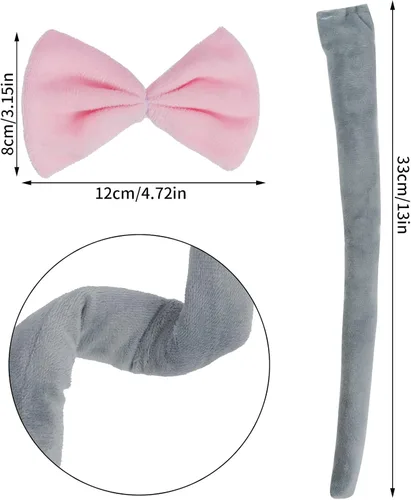 Vista 3 de Dxhycc Conjunto de disfraz de elefante gris, diadema con orejas de elefante, corbatín y cola de tutú para disfraz de animales, kit de disfraz