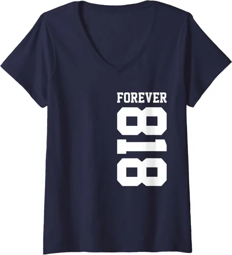Vista 3 de Camiseta con cuello en V 818 Area Code Los Angeles California Glendale CA Burbank CA para mujer, Negro