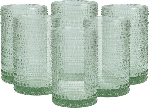 Vista 6 de Fortessa Jupiter - Vaso de vidrio con cuentas y diseño de clavos, 10 onzas, doble estilo antiguo (juego de 6), ámbar