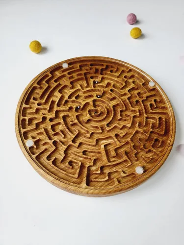 Vista 8 de Wooden Labyrinth Game double-sided Maze with three Steel Marble, Gift for Kids for Adults, Maze Brain Table Activity