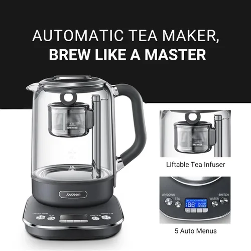 Vista 2 de Joydeem Máquina de té caliente, hervidor eléctrico de vidrio con infusor de té de elevación automática y control de temperatura, 1.7L, JD-ZC6088G