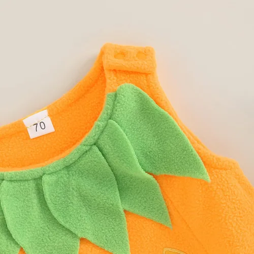 Vista 6 de Conjunto de ropa unisex de Halloween para niños y niñas, 2 piezas de mameluco + sombrero, Naranja