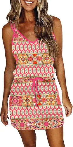 Vista 19 de Vestido de verano a rayas para mujer, sin mangas, con tirantes halter y bolsillos