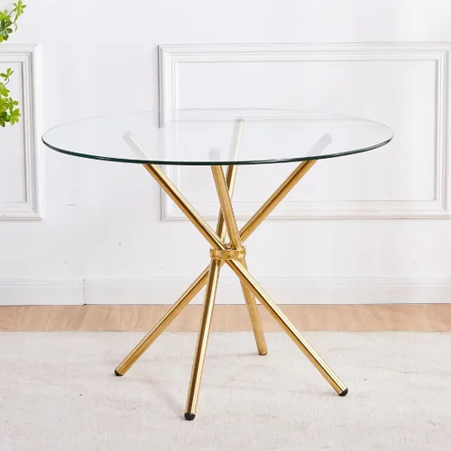 Vista 8 de Mesa de comedor rectangular de vidrio con patas doradas, mesa de cocina moderna de 47 pulgadas, rectangular, mesa de comedor cuadrada para 4