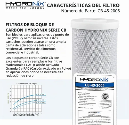 Vista 4 de Hydronix CB-45-2005 NSF Filtro de bloque de carbono de 4.5 pulgadas de diámetro externo x 20 pulgadas de largo, de 5 micrones.
