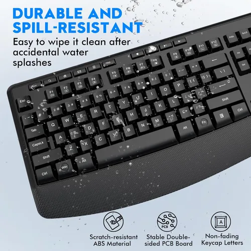 Vista 6 de Combo de teclado y mouse inalámbricos, E-YOOSO 2.4GHz, teclado inalámbrico ergonómico de tamaño completo con reposa muñecas, mouse USB inalámbrico
