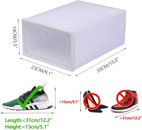 Vista 2 de Caja de almacenamiento de zapatos, cajas organizadoras de zapatos plegables, organizador de zapatos de plástico blanco con cubierta transparente