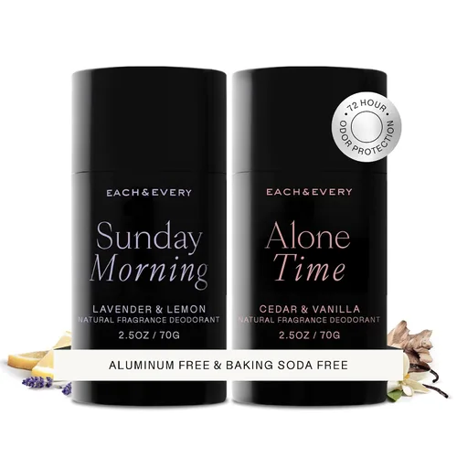 Vista 17 de Each & Every Desodorante sin aluminio para mujeres y hombres, fragancia natural, protección contra olores de 72 horas, desodorante no tóxico
