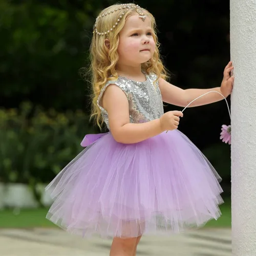 Vista 3 de Vestido de princesa tutú de tul para niña, boda, concurso, fiesta, bebé, lentejuelas sin espalda, encaje floral, recién nacido, 7 años