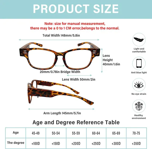 Vista 2 de Reading Glasses with Lights and Magnifier Bright LED Readers Lighted Magnifying Glasses Lighted Eyeglasses